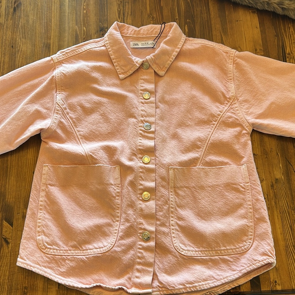 Zara pink shirt jacket 100% cotton size 11-12 girls